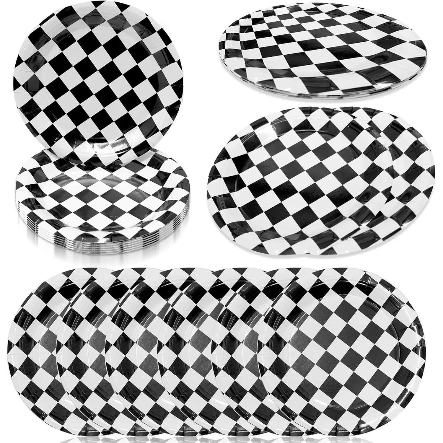 100 Pcs Race Car Plates 7" Black and White Checkered Paper Plates Disposable Dessert Dinner Plate for Race Fans Kids Race Car Themed Birthday Party Baby Shower Favors Supplies