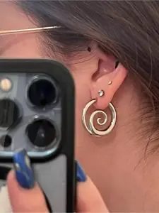 Asymmetric Double Spiral Earstuds | Etched Copper Embossed | Best Friend Gift | Daily Luxury | Fashionable Earrings Stud Earring Jewelry | New Year's Eve Ceremony Mother's Day, Anniversary Gift | Ear Accessories | Chic Gorgeous Jewelry