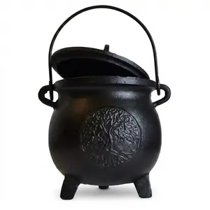 Tree of Life Cast Iron Cauldron with Lid 6 Inch
