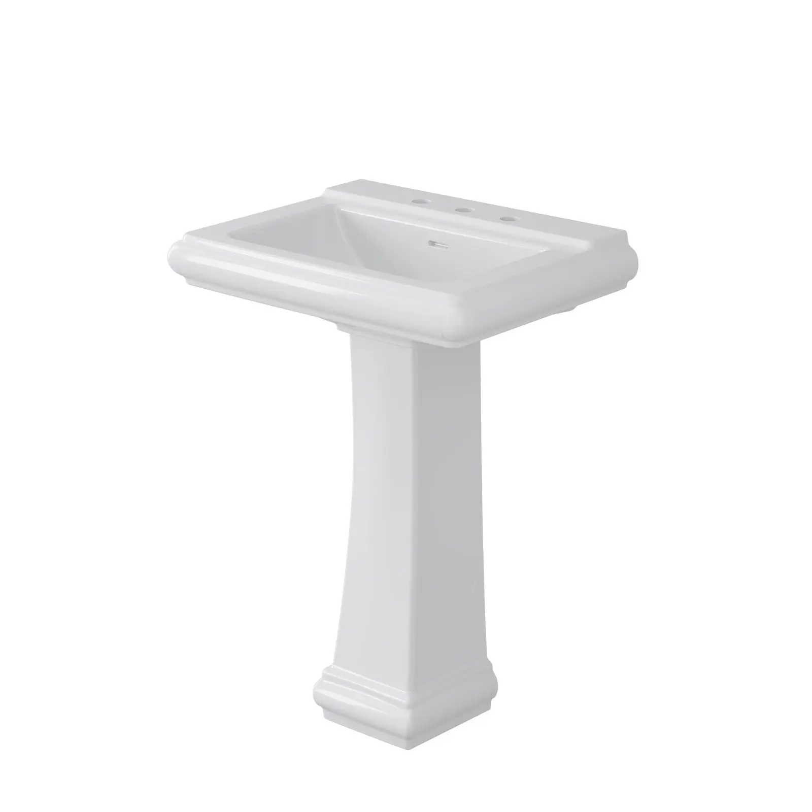 26" W x 20" D Rectangular Pedestal Sink, Modern Ceramic Bathroom Pedestal Sink with Overflow and 3 Pre-Drilled Holes, Compatible with 4-Inch Faucet Installation