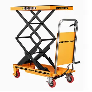 CAMMOO Hydraulic Lift Table Cart, 330lbs Capacity 49.6" Lifting Height, Double Scissor Lift Table with Non-Slip Pad & Safety Guard for Material Handling & Transportation