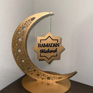 Ramadan Mubarak wooden crescent stand Gold or Silver Religious Decor