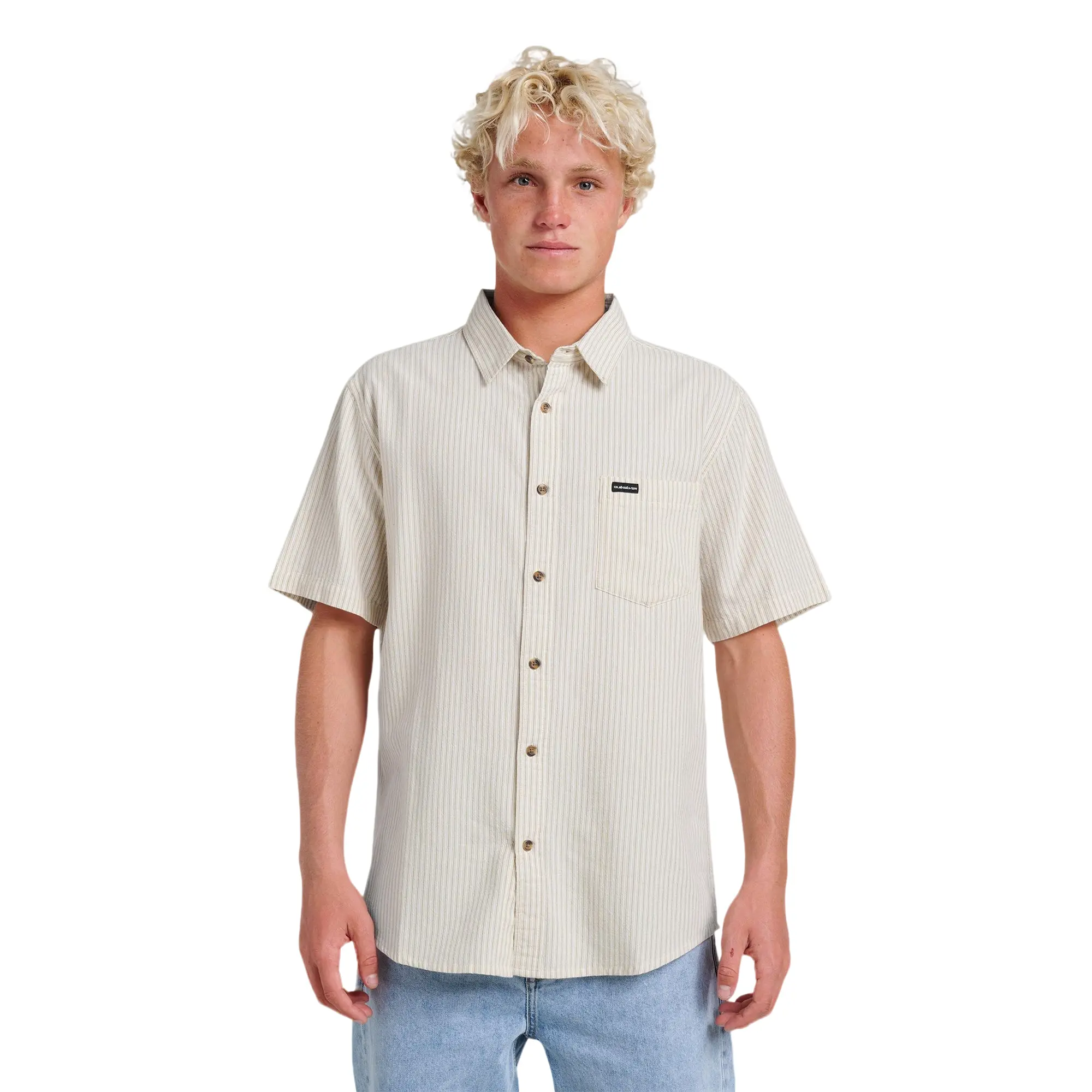 Quiksilver | Oxford Stripe Classic Short Sleeve Shirt | 100% Cotton Breathable Relaxed Fit | Casual Streetwear Top Shortsleeve