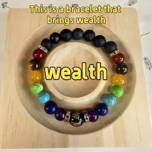The hot selling and explosive rainbow natural volcanic stone men's and women's bracelet will bring wealth, good luck, and a beautiful life when worn. faith-based jewelry high  appearance  bracelet money attraction bracelet