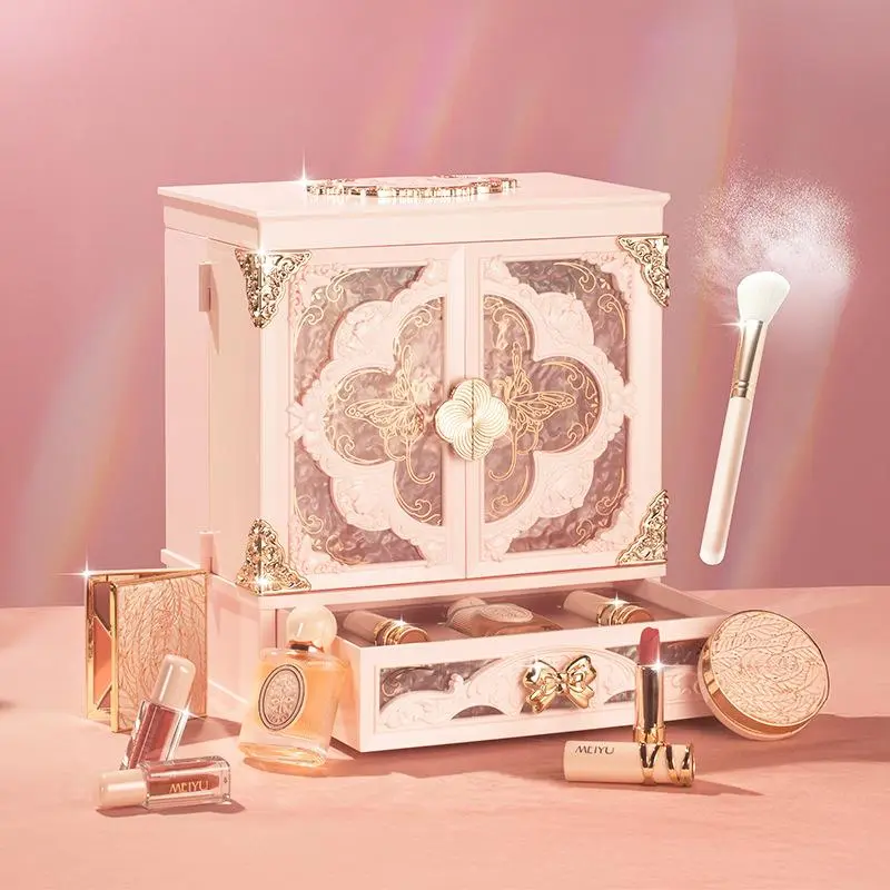 Butterflies & Blossoms" Luxury Vanity Table Set - An Elegant Makeup Dresser with Mirror, Exquisite Gift Box for Her