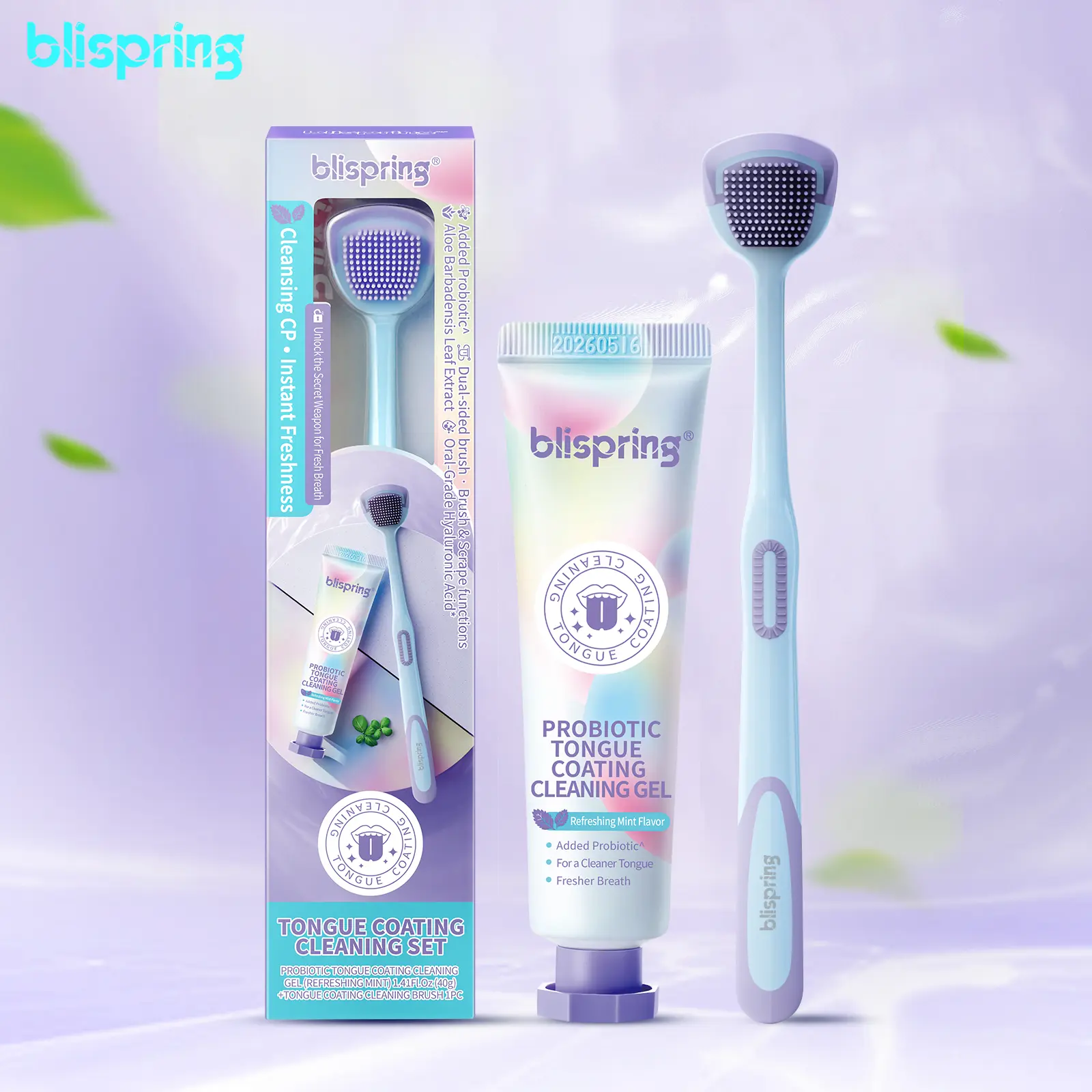 Dual-Sided Tongue Scraper & 30g Probiotic Gel Kit, 3 Piece Manual Oral Care Set for Adult Fresh Breath, Bacteria Clean with Eucalyptus & Aloe Vera, Oral Care Tools, 3 Piece Set, Cleanser, Antibacterial