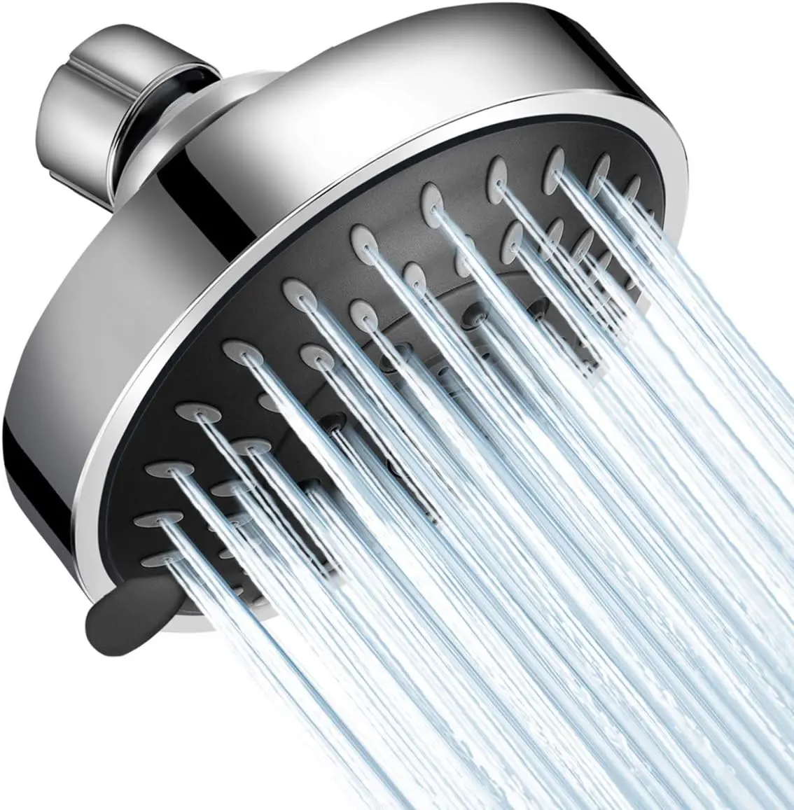 High Pressure 5-Setting Fixed Shower Head, 4-in High Flow Bathroom Fixture with Adjustable Brass Ball Joint for Low Water Pressure Luxury Experience