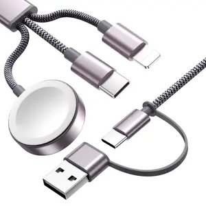 Travel Essentials, 3 in 2 USB C Cable for Apple Watch Charger / iPhone Charger, Multi Charging Cable, Vacation RV Camping Essentials, Portable for iWatch Series 11-2 / Ultra / SE & iPhone 17-12, Car, Xbox - 4FT