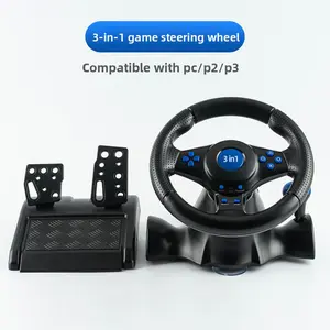 3-in-1 Racing Game Steering Wheel| Xbox360/PS2/PS3/PC Compatible| Desktop Adsorption| Entry-Level USB Handle
