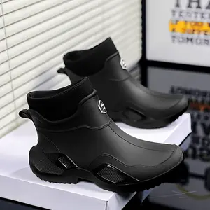 Men's Short Ankle Water Shoes, Warm Thickened PVC Rain Boots, Waterproof & Non-Slip, Outdoor Hiking Footwear, Solid Color, for Autumn/Winter, Universal Fit, Breathable Fabric Lining, Durable PVC Sole & Fabric Insole thick Ownthegame Basketball Lightweight
