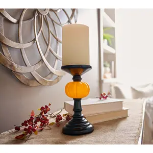 9.5" Lit Pumpkin Pedestal Candle Holder by Valerie 9.5" Lit Pumpkin Pedestal Candle Holder by Valerie