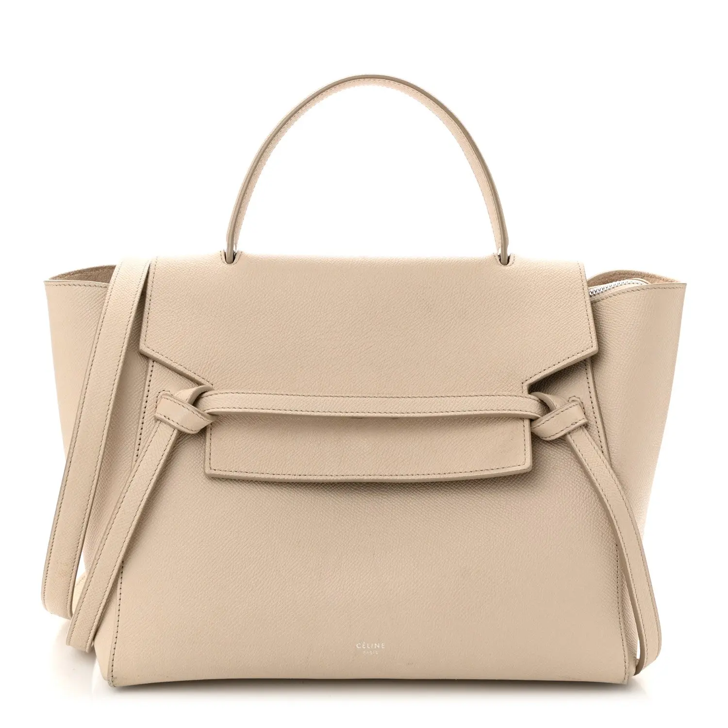 Pre-owned Celine Leather Shoulder Bags Grained Calfskin Mini Belt Bag Light Taupe