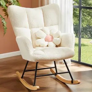 Modern Teddy Fabric Chair for Mom, Accent Upholstered Rocker Glider Chair with High Backrest for Bedroom Living Room