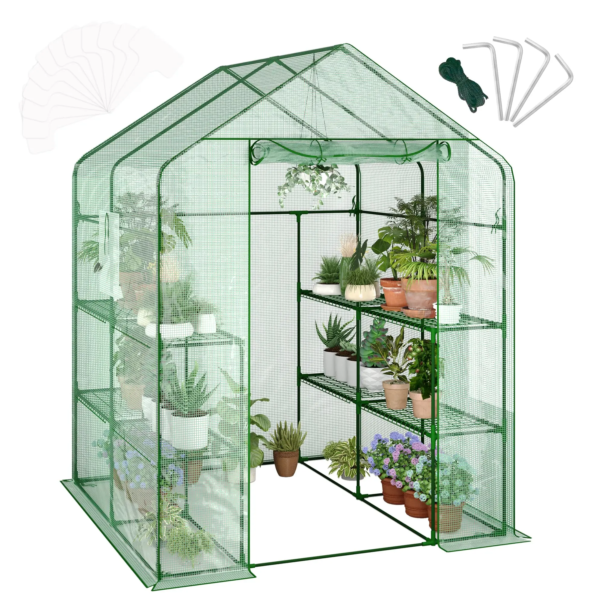 Gaomon Portable Outdoor Walk-in Grow Tent Garden Greenhouse (57x57x77 in) - Thick PE Cover, 12 Wire Shelves, Roll-up Zipper Door, Easy Setup for Garden Organized Growing Space & Seedling Cultivation