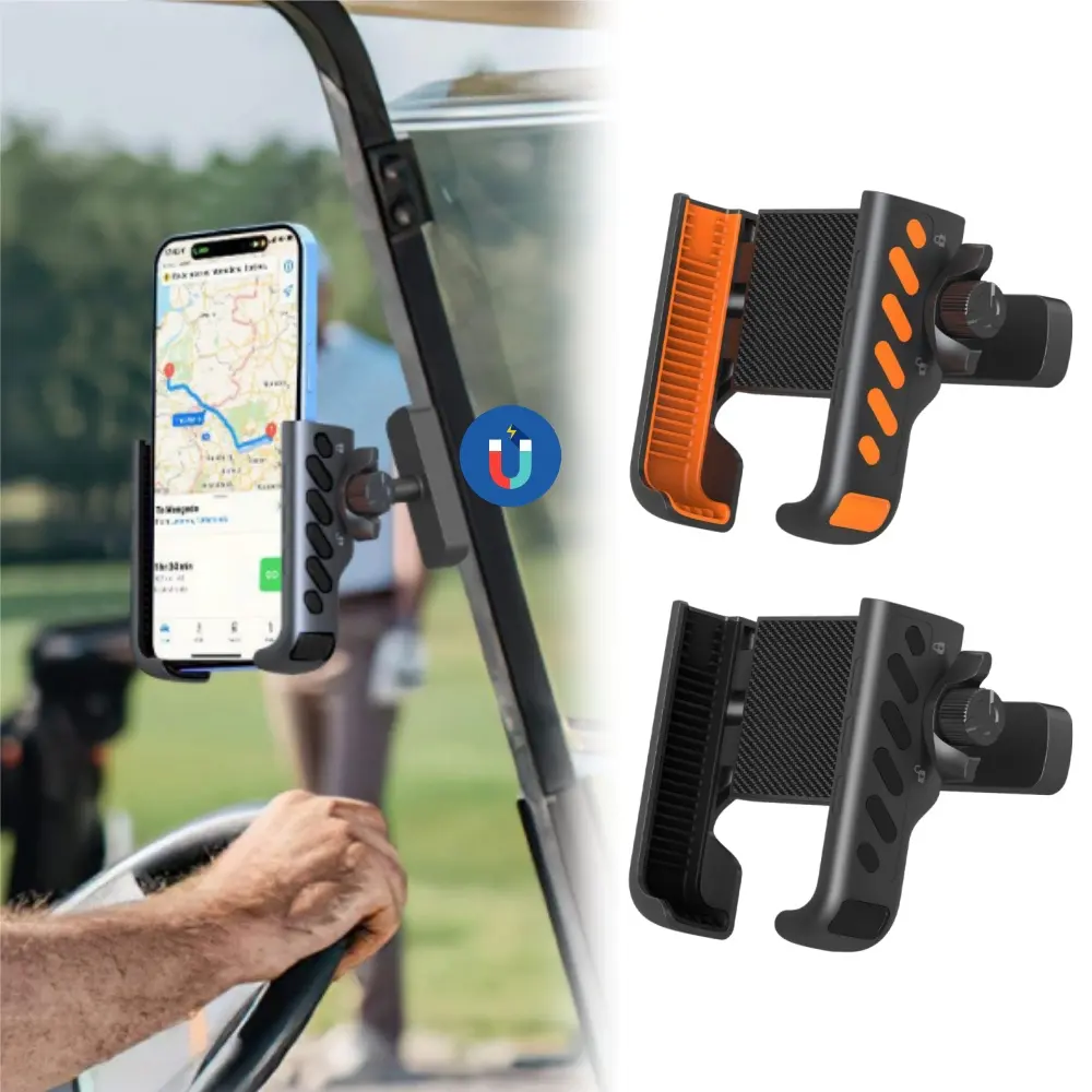 Magnetic Golf Cart Phone Holder with Powerful N52 Magnetic Base, 360° Rotatable, No Camera Blocking, Grips Iron Handles, Compatible with EZGO Club Car Yamaha Icon Golf Carts & 4.5-7" Smartphones (iPhone, Samsung), Magnetic Base Grips Iron Handles