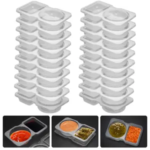 20 Set Reusable Snack Containers, 2-Compartment Dipping Containers with Lid for Refrigeration,  Portion Control, Outdoor Takeaway Sauce Dip Case