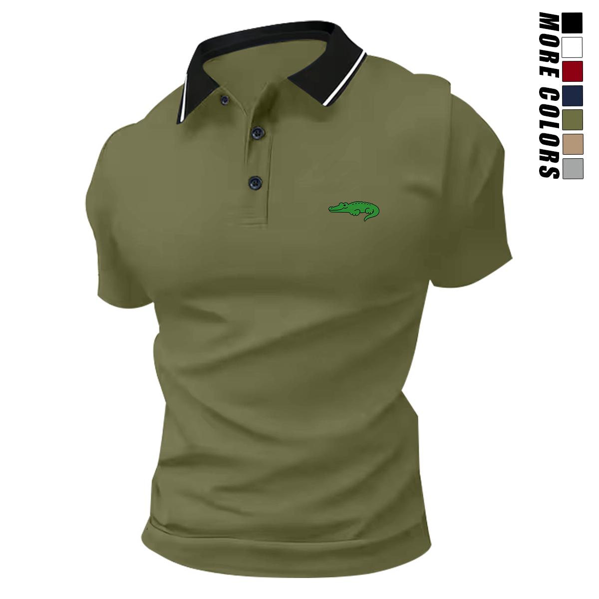 Men’s Comfortable Breathable Solid-Color Turn-Down Collar Short-Sleeve Polo Shirt Set - Multi-Color, Fragrance-Infused 1-Piece Option, Suitable for Golf, Casual Wear, One-Piece