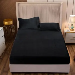 Velvet Sheet Twin Size,Flannel Sheet Plush Shaggy Ultra Fuzzy Sheet with 15''Deep Pocket,Black,1 Pack(Not Include Pillowcases)