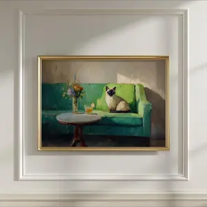 Siamese Cat with Whiskey Sour Fine Art Print | Cute Quirky Whimsical | Cocktail Art | Bar Cart Decor | Trendy Home Wall Art Gift