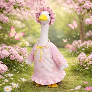 Porch Goose Costume Bathrobe Flower Design Vacation Style Funny Party Yard Decoration, Suitable for Garden Balcony Holiday Family Photos, Easy Seasonal Change