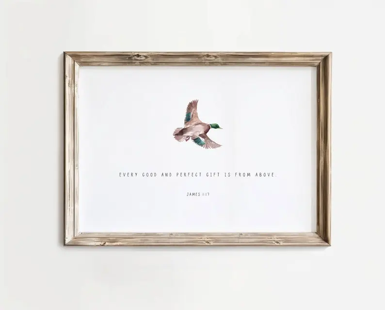 Duck bible verse print, Woodland nursery, Mallard hunting, baby shower art, Outdoor decor, Minimalist, Christian gifts