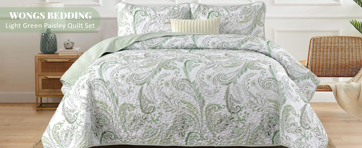 Paisley Set King Size,3 Pieces Boho Bedspread, Soft and Lightweight Microfiber Coverlet Bedding Set for All Season(110''x90'')