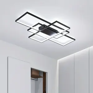 Modern LED Ceiling Lights, Black Rectangular Chandelier Flush Mount Ceiling Lamp 3 Squares Ceiling Light Fixtures for Living Dining Room Bedroom Kitchen