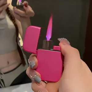 1pc Pink Flame Torch Lighter | Windproof, Refillable Butane Metal Lighter, Battery-Free, Cute Design for Camping, BBQ, Candles | Perfect Gift for Women, Birthdays & Mother'S Day (Butane Not Included)