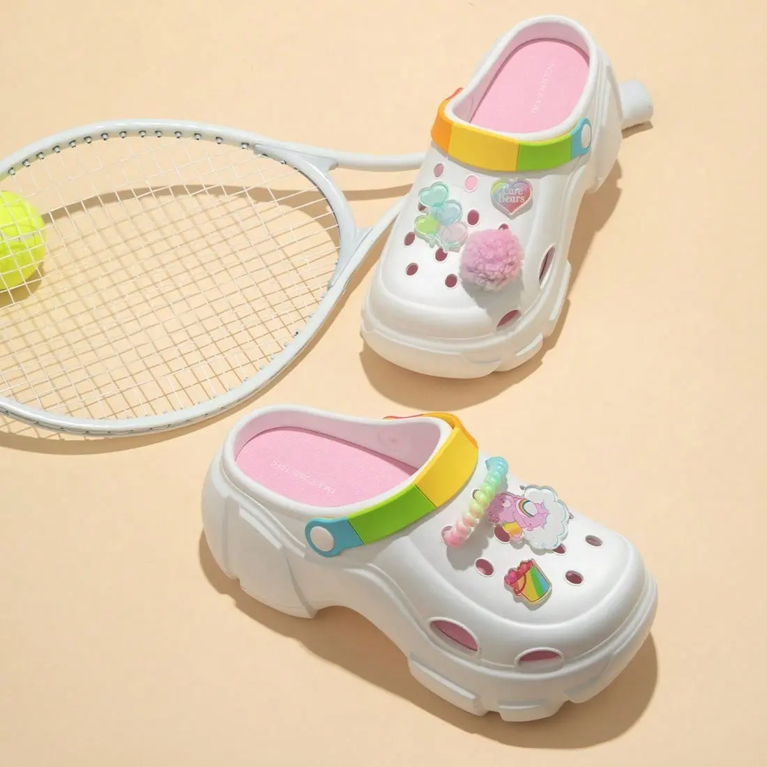 Care Bear Series Furry Thick-soled Fashion Slippers Women Sandals Comfortable Summer Girl Casual Footwear Walking Shoes Tsinelas Parent Cozyvibes Stylish Punk Clogs Marbled Clog with Rainbow Charm