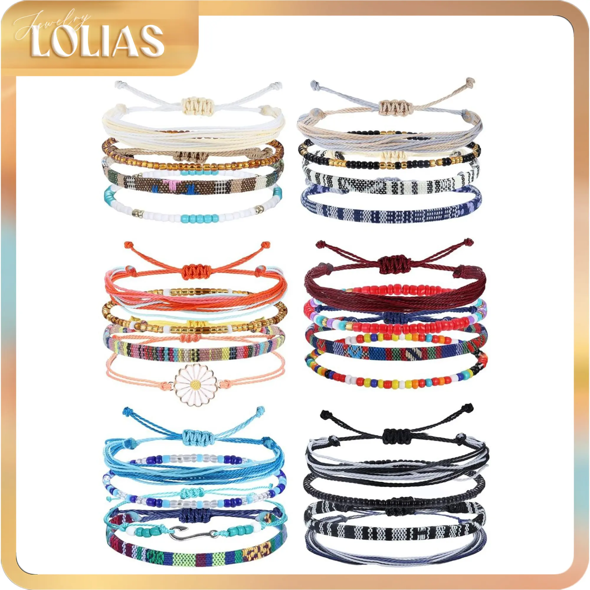 LOLIAS  Waterproof String Bracelets for Women Surfer Wave Boho Bracelet Adjustable Handmade Friendship Bracelet String Ocean Beach Boho Bracelets Anklets for Women