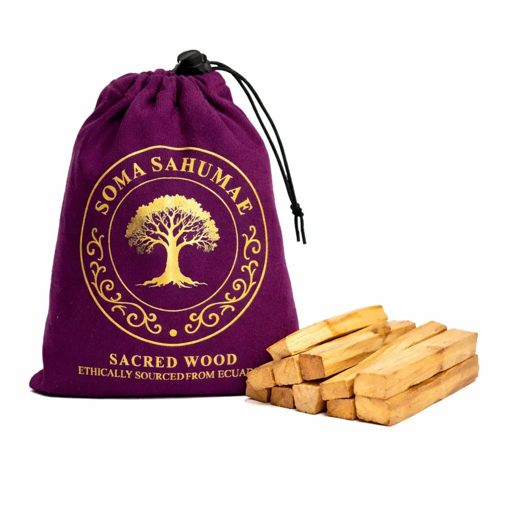 Palo Santo Sticks 12-Pack - 100% Natural Ecuador Holy Wood Incense, Sustainably Harvested Smudge Sticks with Reusable Drawstring Bag for Smudging, Meditation, Aromatherapy & Spiritual Energy Cleansing Rituals