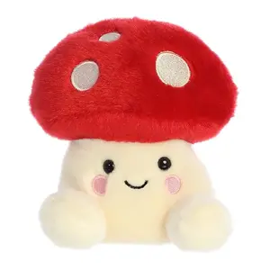 Aurora Palm Pals Amanita Mushroom Stuffed Animal - Kawaii Collectible Plush with Bean Pellet Base, Embroidered Accents - Shelf Decor & Birthday Gift - Red, Cream, 5 Inches