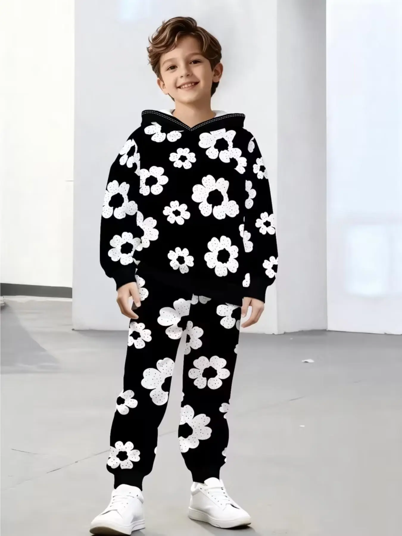 Casual Set, Base with Floral All over Print, Perfect for Fall and Winter, Adorable Fitted Style for Active Kids, Clothing Set, Combined Set, Clothes for Kids, Outfit Sets