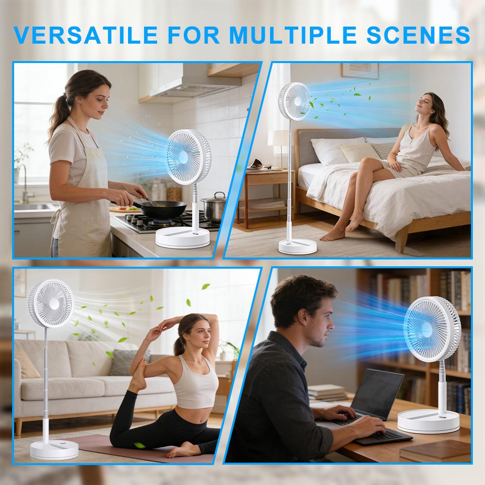 Foldable USB-Powered Desk Fan - 360° Rotation, 3 Speed Settings, 8000mAh Ultra-Long Battery Life, 105cm Max Height, Quiet Operation, Portable Oscillating Fan for Bedrooms, Offices