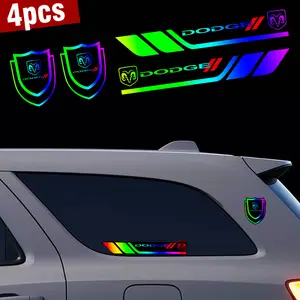 4pcs for Dodge(There are 28 logos to choose from) Color changing with light PC laser color gradient decals. Car stickers. Colorful and changing with light.