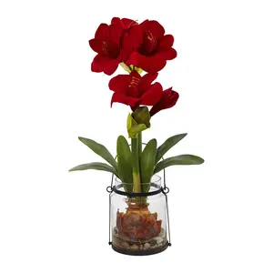 24" Amaryllis with Vase by Nearly Natural