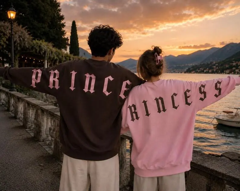 Personalized Couple Letter Sweatshirt, Matching Back Text Hoodie, Romantic Anniversary Crewneck, Custom Couple Gift, Matching Apparel