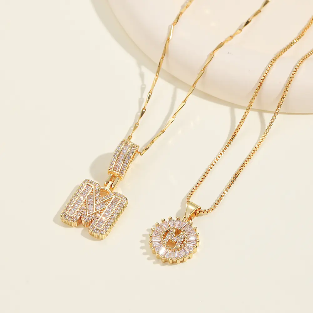 2Pcs Initial Letter Pendant Necklaces for Women, 18K Gold Plated Zircon Alphabet Necklace Set, Dainty Layering Necklace Stack, Anniversary Best Friend Christmas Holiday Gifts for Her, Christmas Holiday Party Birthday Accessories.