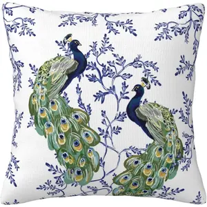 Chinoiserie Decor,Chinoiserie Pillow Cover,grandmillennial  decor,coastal grandma decor,Grand Millennial decor,Peacock Decor,Blue and White Pillow Covers,Peacock Pillow Cover 18 * 18 Inches