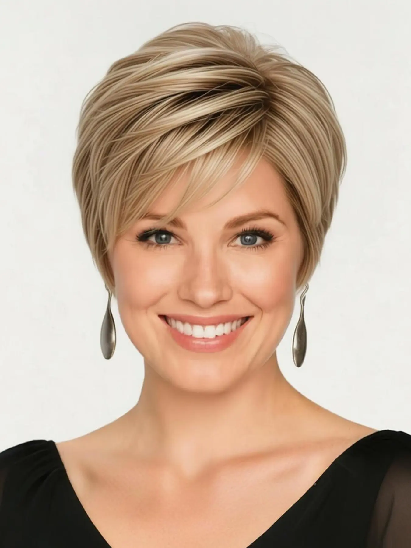 Belle Show Short Wigs for Women, Ombre Blonde Pixie Curly Wig with Bangs, Curled Synthetic Wig, Layered Blonde Natural Daily Use Hair for Parties, Synthetic Hair Wigs, Synthetic Machine Wigs
