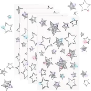 Epakh 84 Pcs/4 Sheets Rhinestone Star Stickers for Craft Headphone Decor Silver Glitter Star Car Decal Sparkly Crystal Self Adhesive Bling Sticker for Face Makeup Window Laptop Package Gift Decoration