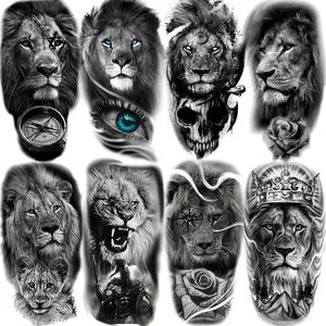 8 Realistic Lion Temporary Tattoos, Suitable for Men Women Adults, Tribal Eyes Spartan Warrior Waterproof Fake Tattoo Stickers