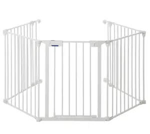 Adjustable Metal Pet Safety Gate, 5-Panel 29" High Collapsible Playpen with Lockable Door, Portable Indoor/Outdoor Barrier for Stairs, Doorways, RV, Camping, Yard, Garden, White