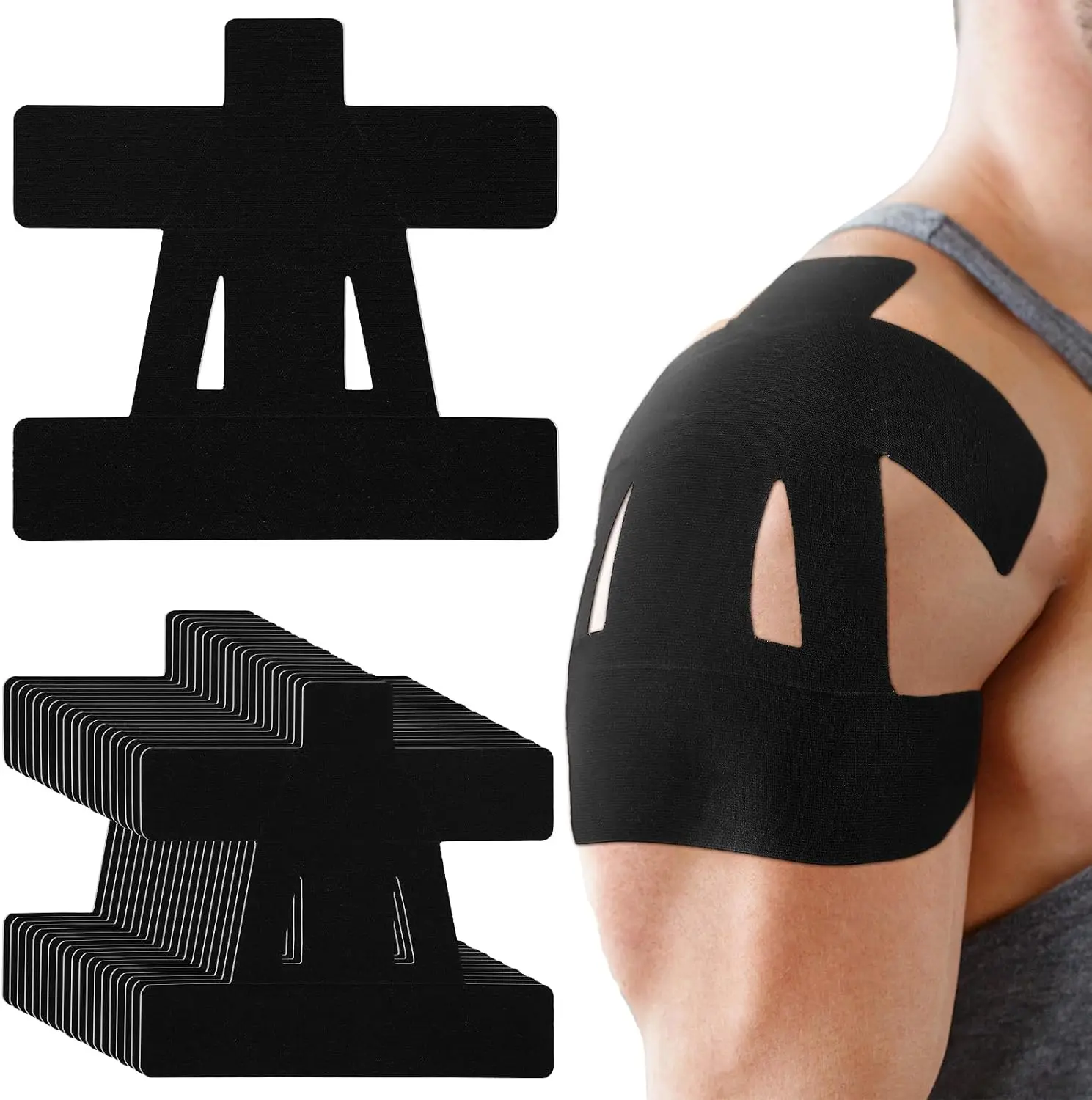 10-Pack Pre-Cut Cotton Kinesiology Tape, Water-Resistant Adjustable Strips for Shoulder Pain Relief, Baseball & Outdoor Sports Protective Gear