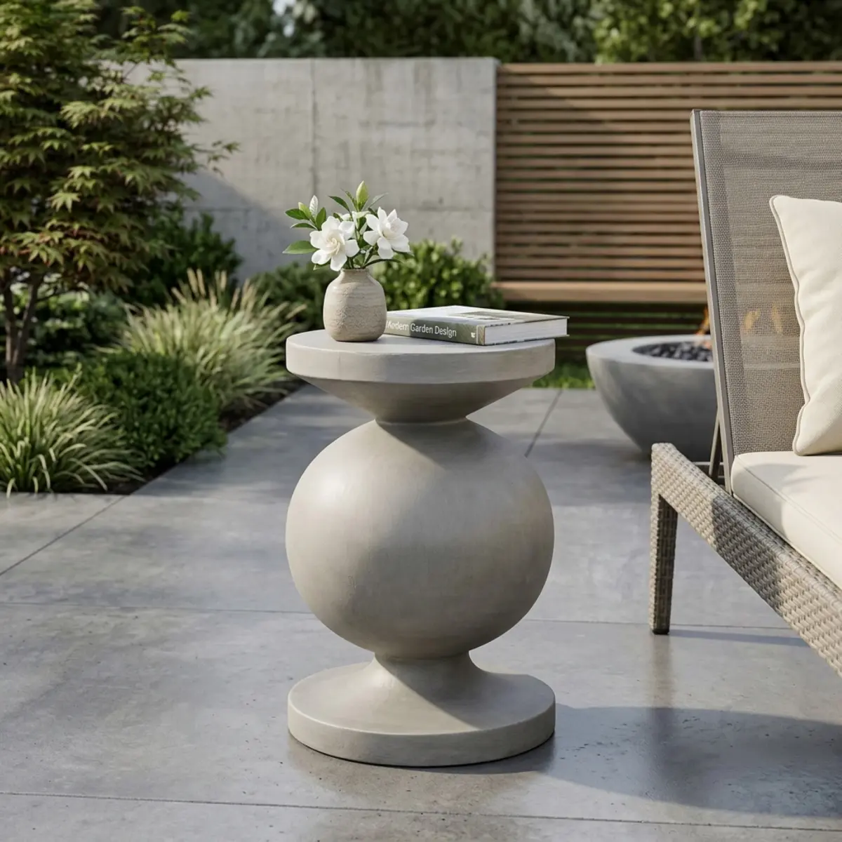 Outdoor Lightweight End Table, Concrete Outdoor Side Table