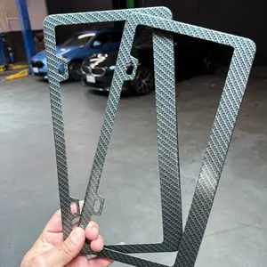 2-Pack Carbon Fiber Print Aluminum License Plate Frames, Automotive Car Exterior Chrome Trim Accessories with Mounting Hardware