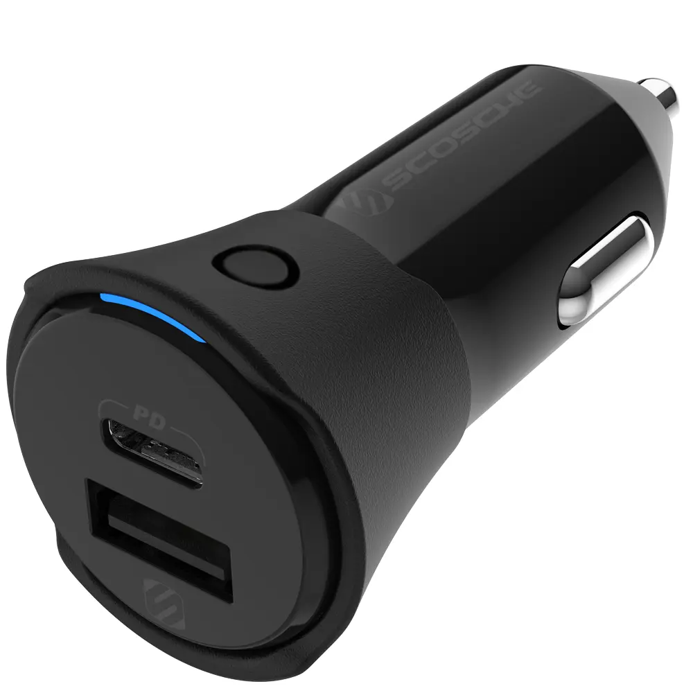 Scosche FoundIT Charge Item Finder & 32W Dual-Port USB-A/USB-C 12V Automotive Car Charger - Quickcharge 32W Power Android Car Accessory for Fast Tracking, Dual-Device Charging, Car Accessories
