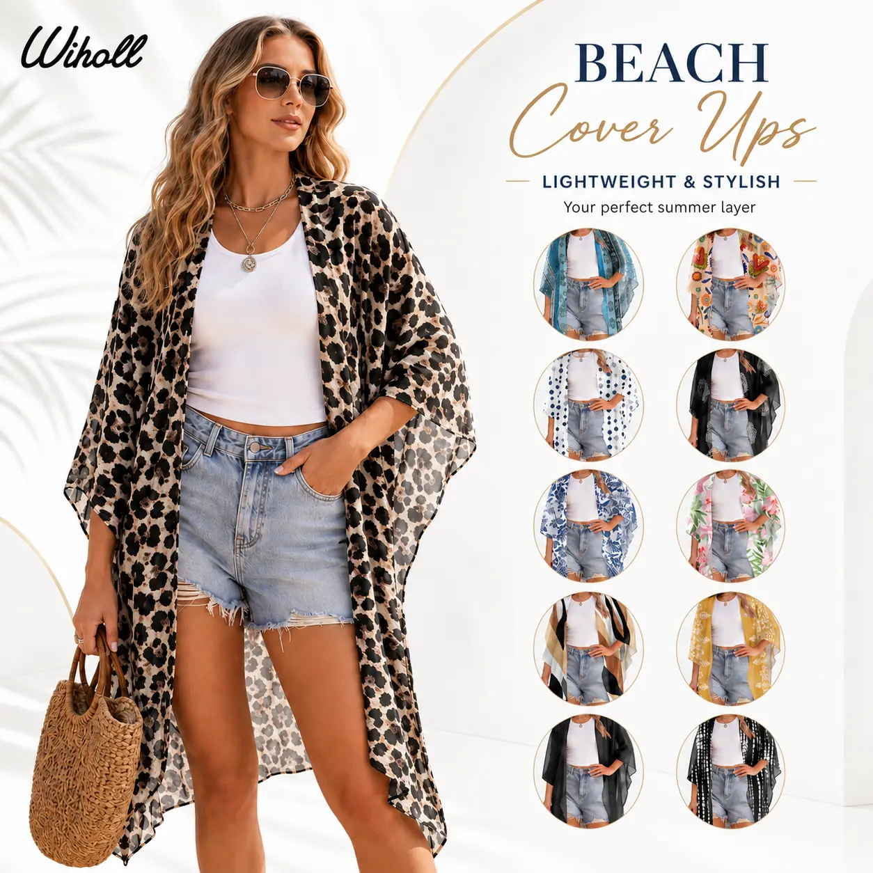 WIHOLL Women's Boho Kimono - Quick-Dry Loose Casual Cardigan, Beachwear Cover Up, Bikini-Ready Layer, Easy Transition Piece for Beach to Brunch