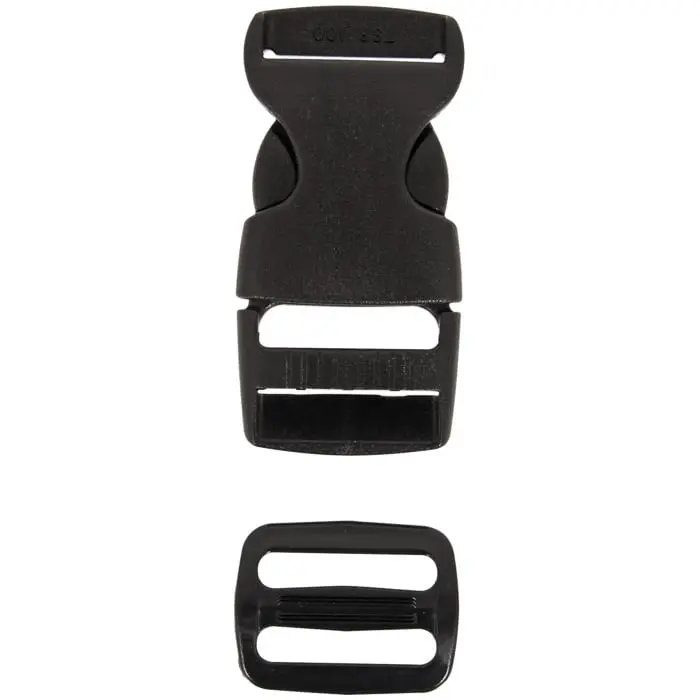 1-Inch Plastic Side Release Buckle Set with Ladderlock & Tri-Glide Slider - Adjustable No-Sew Slide Lock for Male Belts, Shoulder Straps, 1 In., Belts Set, Size 1"