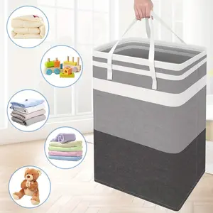 Large-capacity foldable clothes storage basket, laundry basket organizer with extended durable handles, stylish striped storage bag, used for organizing and storing clothes and toys, suitable for dormitories and family bathrooms, Dirty Clothes Hamper